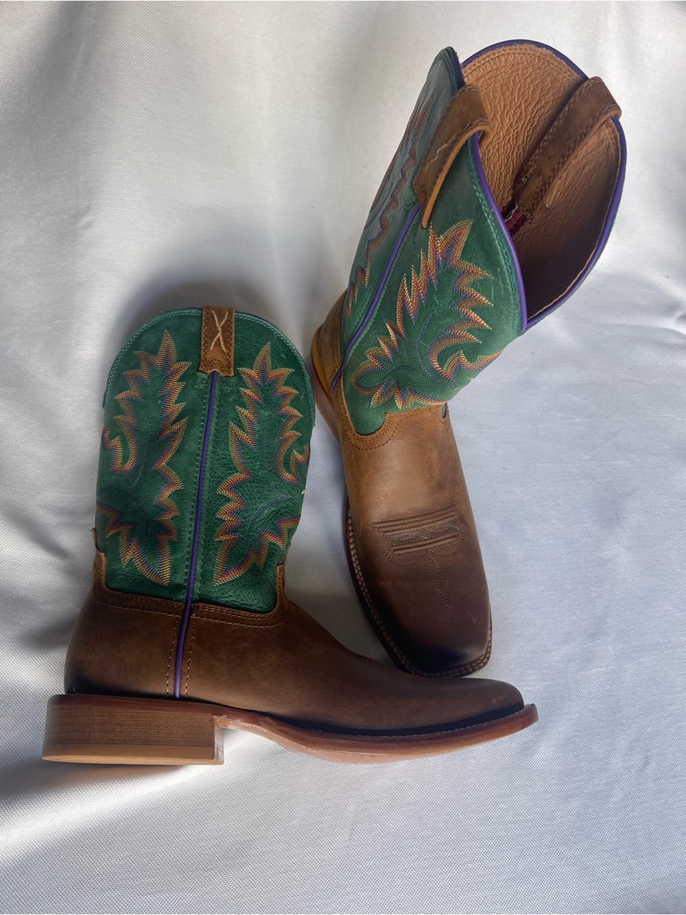 Twisted X womens Western Boots Brown/Green/Purple Cowboy Square Toe 9.5B